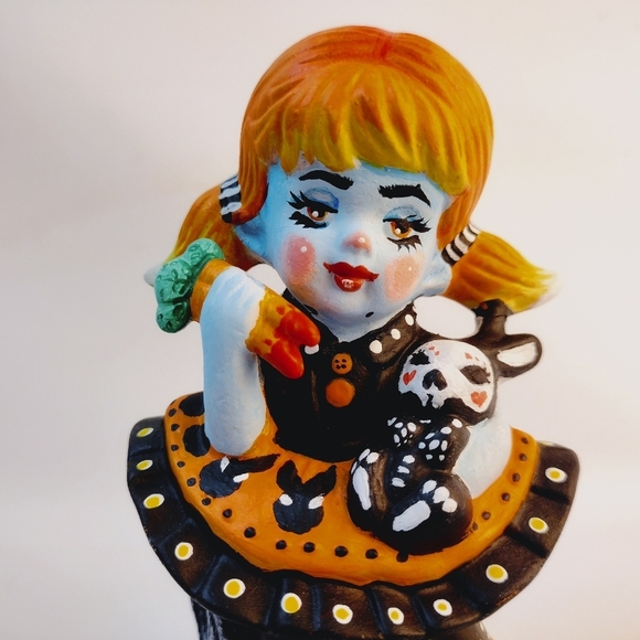 Hand Painted Halloween Girl With Undead Bunny‎ - Picture 2 of 10